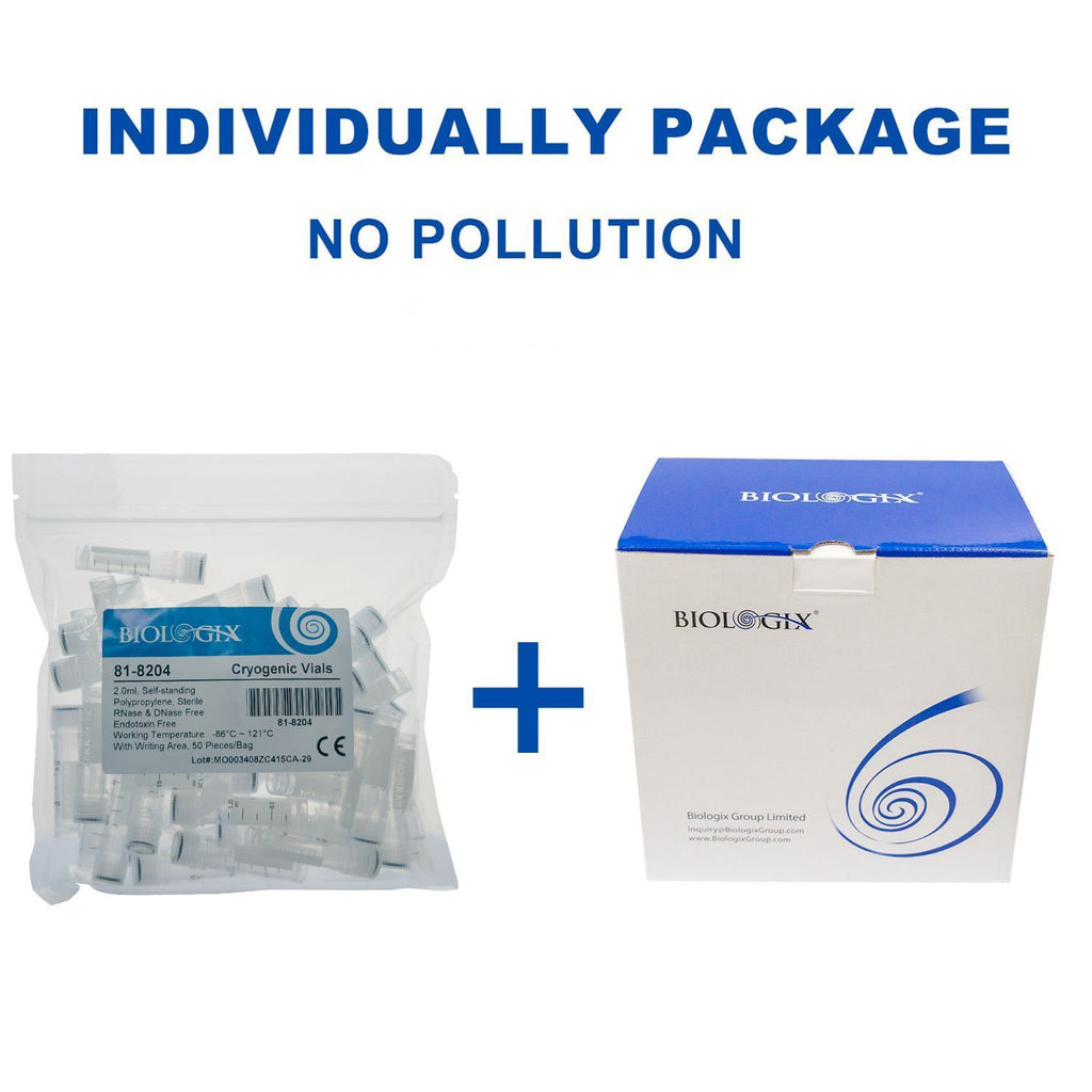Biologix® Cryogenic Vials, 1.5/2.0 mL Cryovials with Writing Area, 50 Pcs/Bag, 10 Bags/Pack, 4 Packs/Case