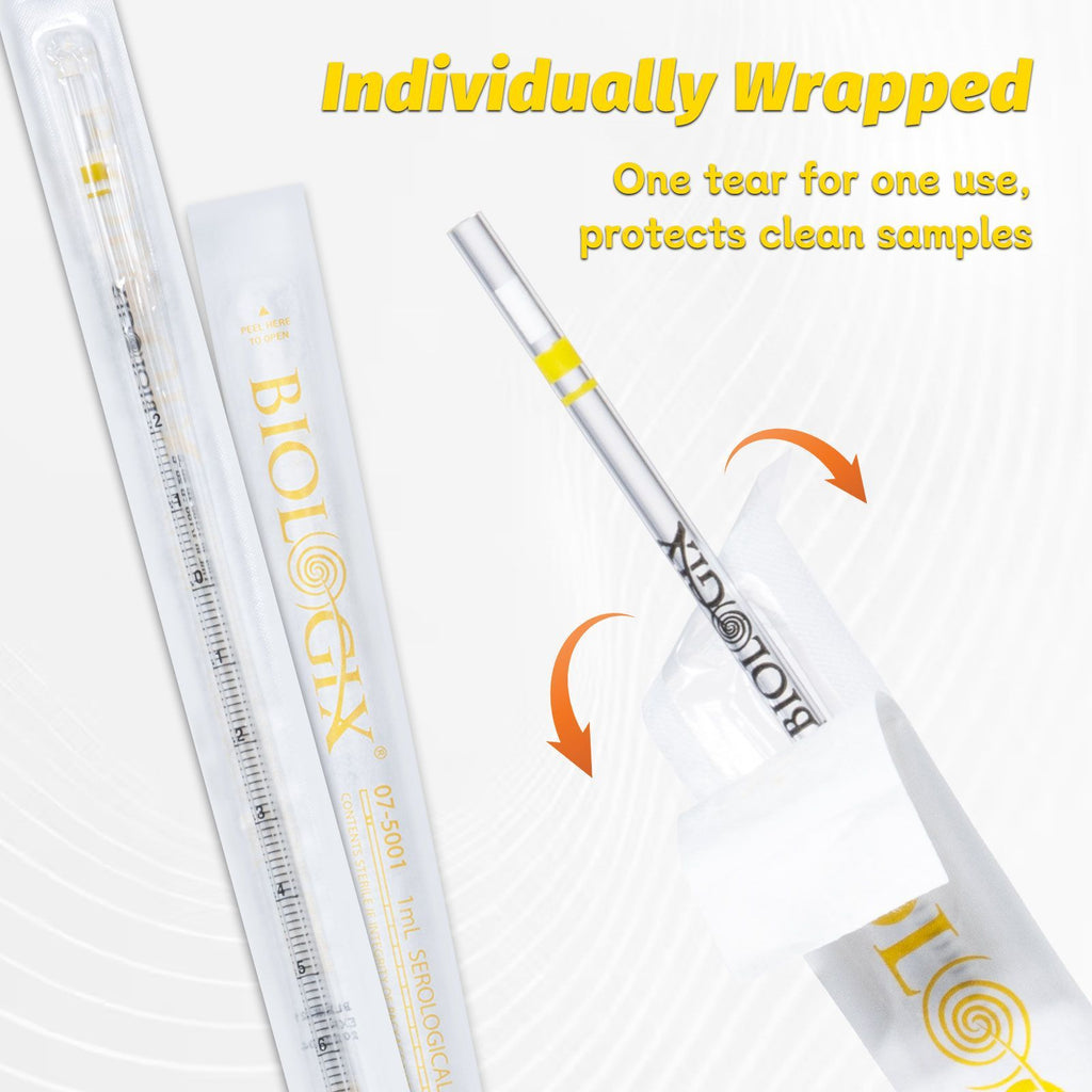 Biologix® Serological Pipettes-1mL, Sterile, Yellow，200 Pcs/Pack, 4 Packs/Case