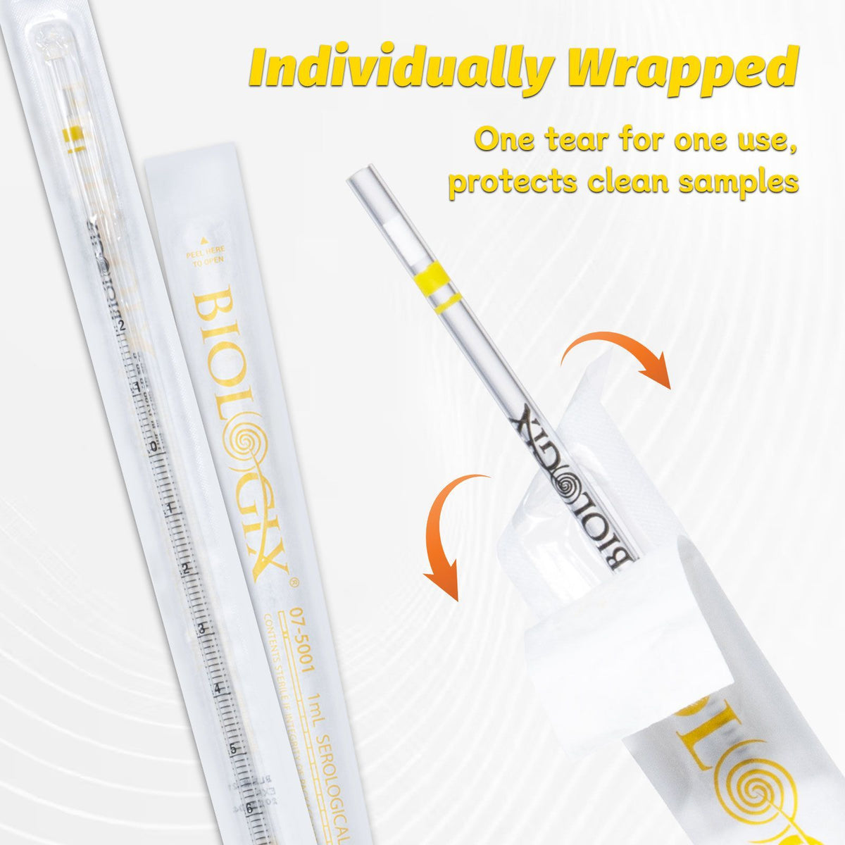 Biologix® Serological Pipettes-1mL, Sterile, Yellow，200 Pcs/Pack, 4 Packs/Case