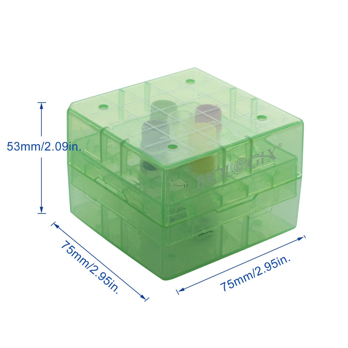 Biologix® PP Cryogenic Storage Boxes, 2 Inch, 25-Well, 5 Pieces/Pack, 6 Packs/Case
