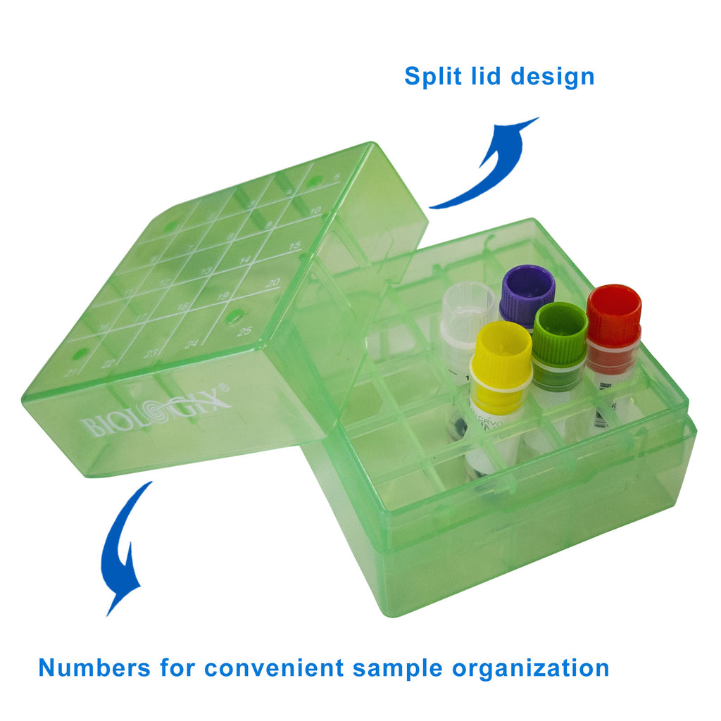 Biologix® PP Cryogenic Storage Boxes, 2 Inch, 25-Well, 5 Pieces/Pack, 6 Packs/Case