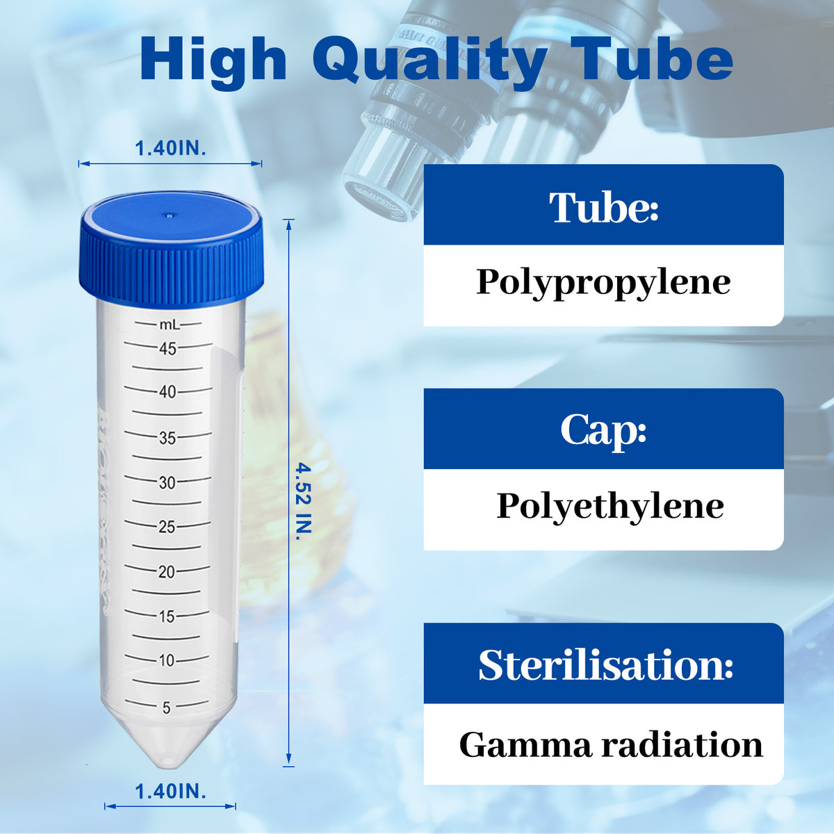 Biologix® Centrifuge Tubes-50mL, Conical Bottom, Flat Cap, 25 Sets/Rack, 20 Racks/Case