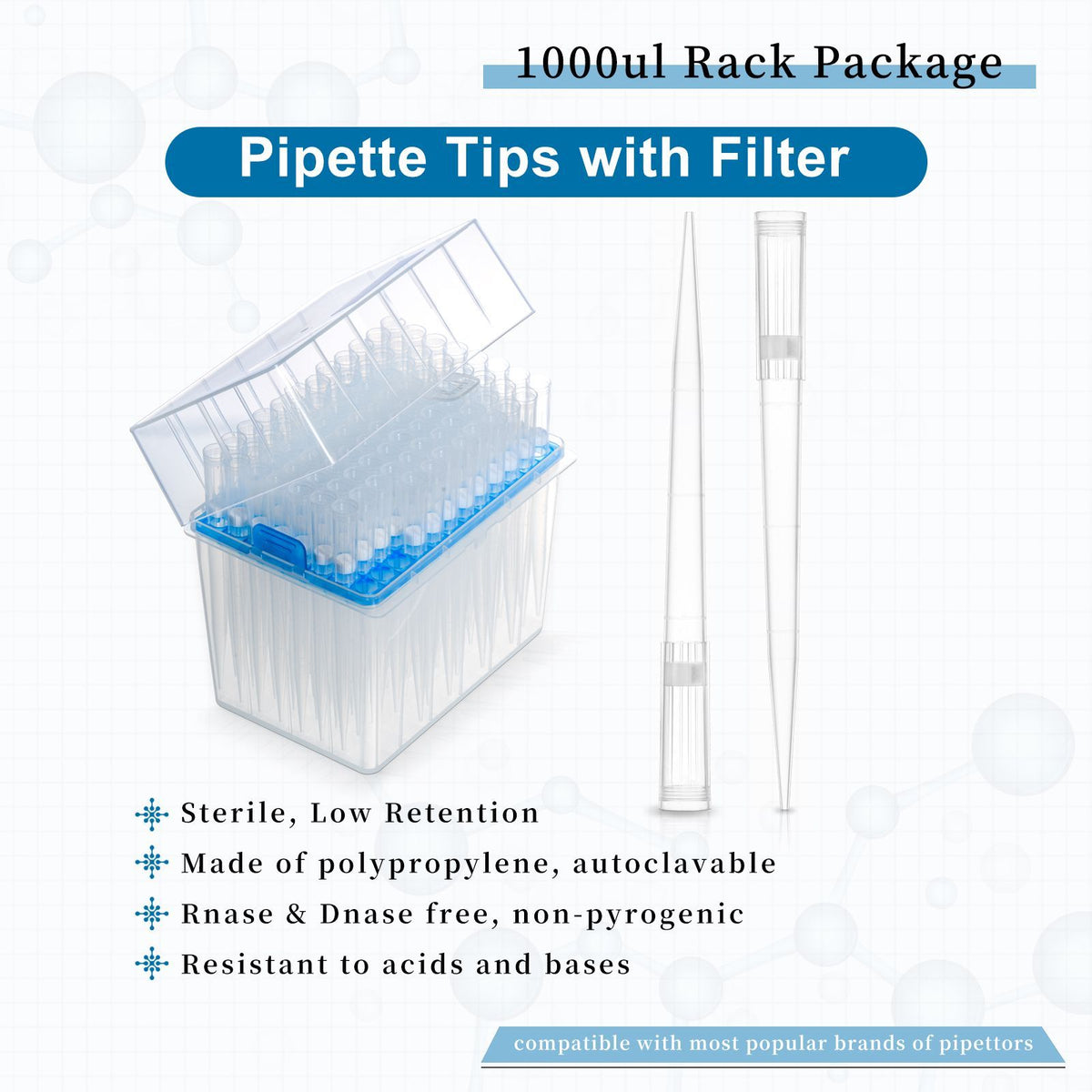 Biologix® Filter Tips -1000µl, 96 Pieces/Rack, 50 Racks/Case