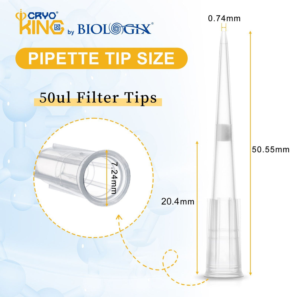 Biologix® Filter Tips -50μl, Length 51mm, 96 Pieces/Rack, 50 Racks/Case