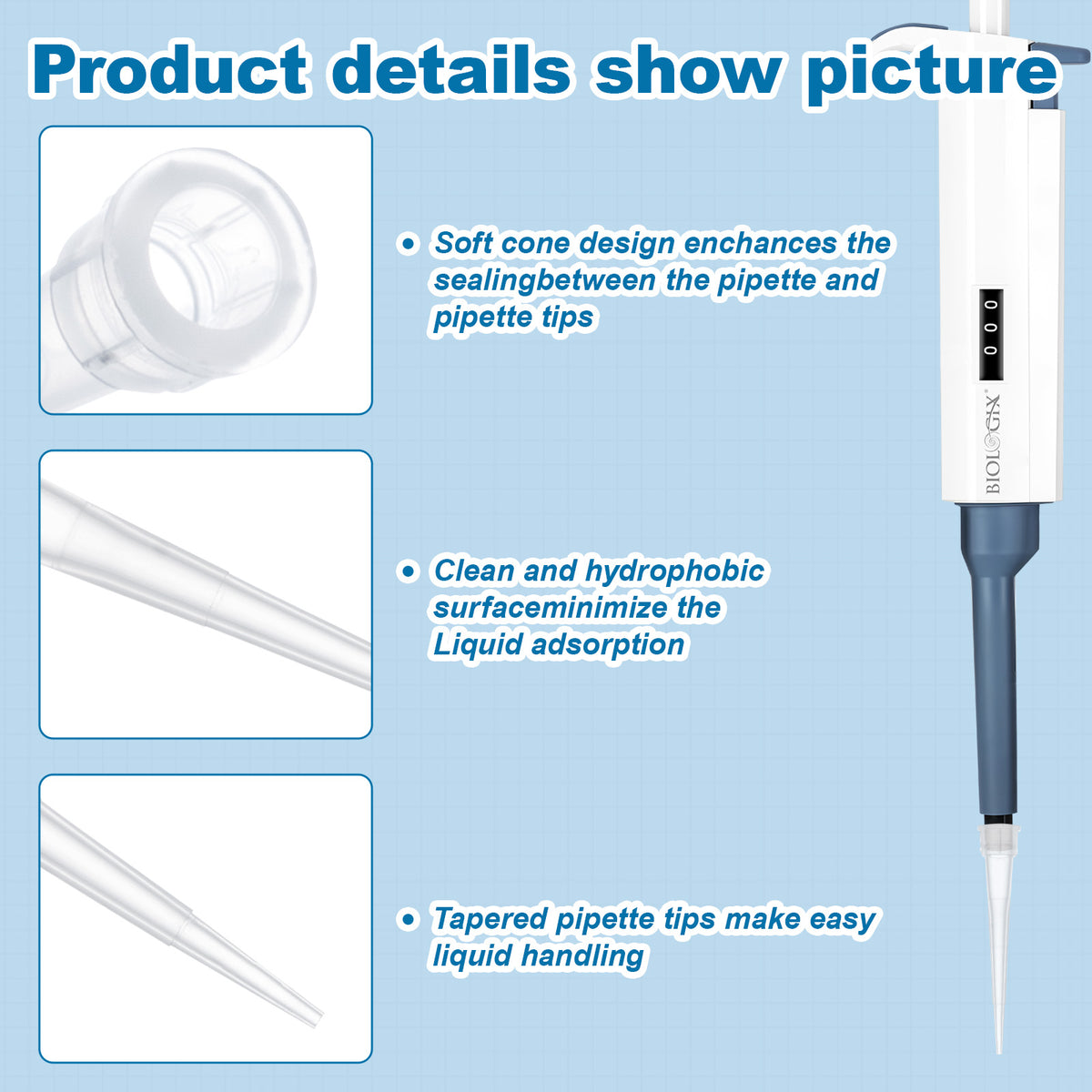 Biologix® Pipet Tips-Bulk, 10μL, Non-Sterile, 1,000 /Bag, 2 Bags /Pack, 5 Packs/Case