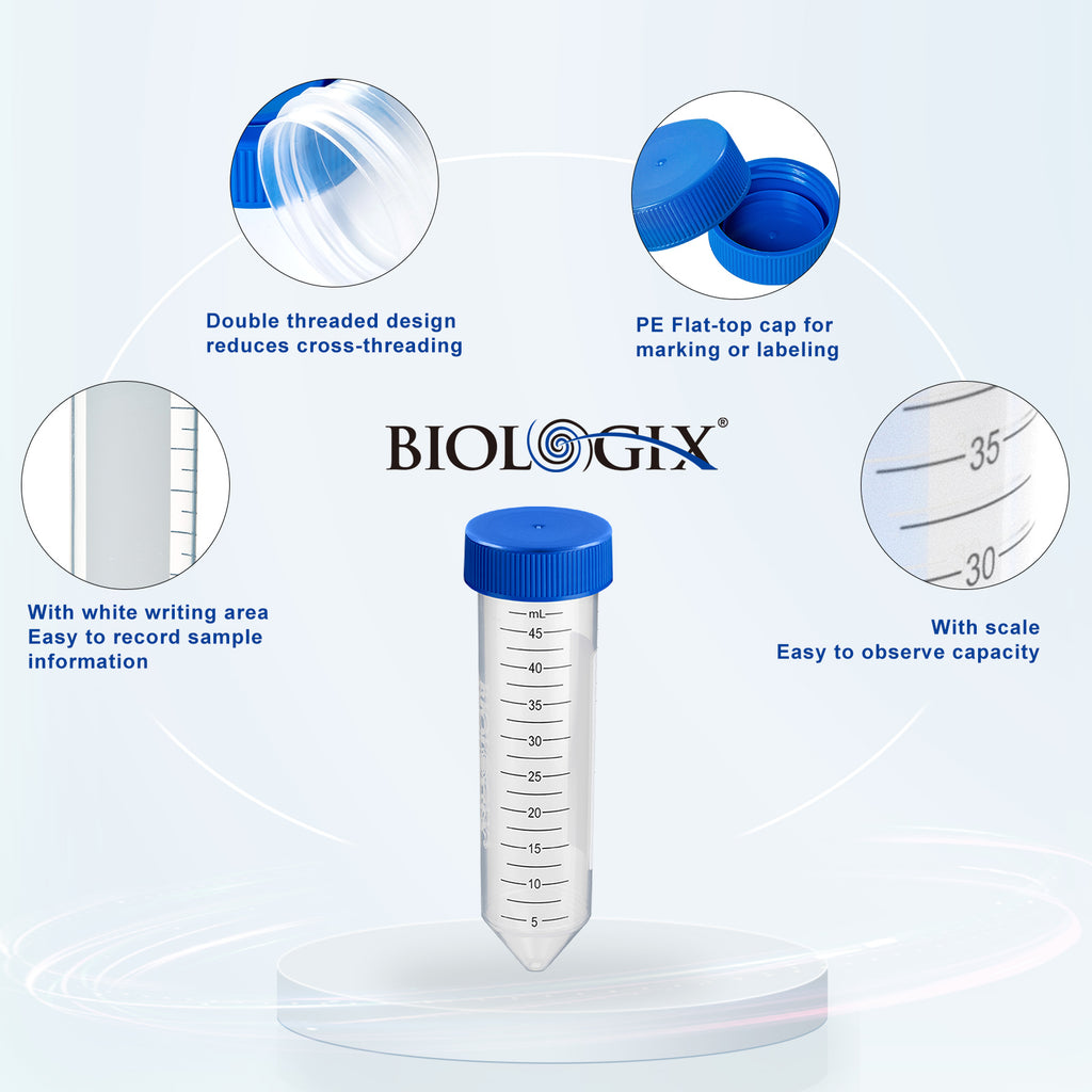 Biologix® Centrifuge Tubes-50mL, Conical Bottom, Bulk Pack, 25 Sets/Pack, 20 Packs/Case
