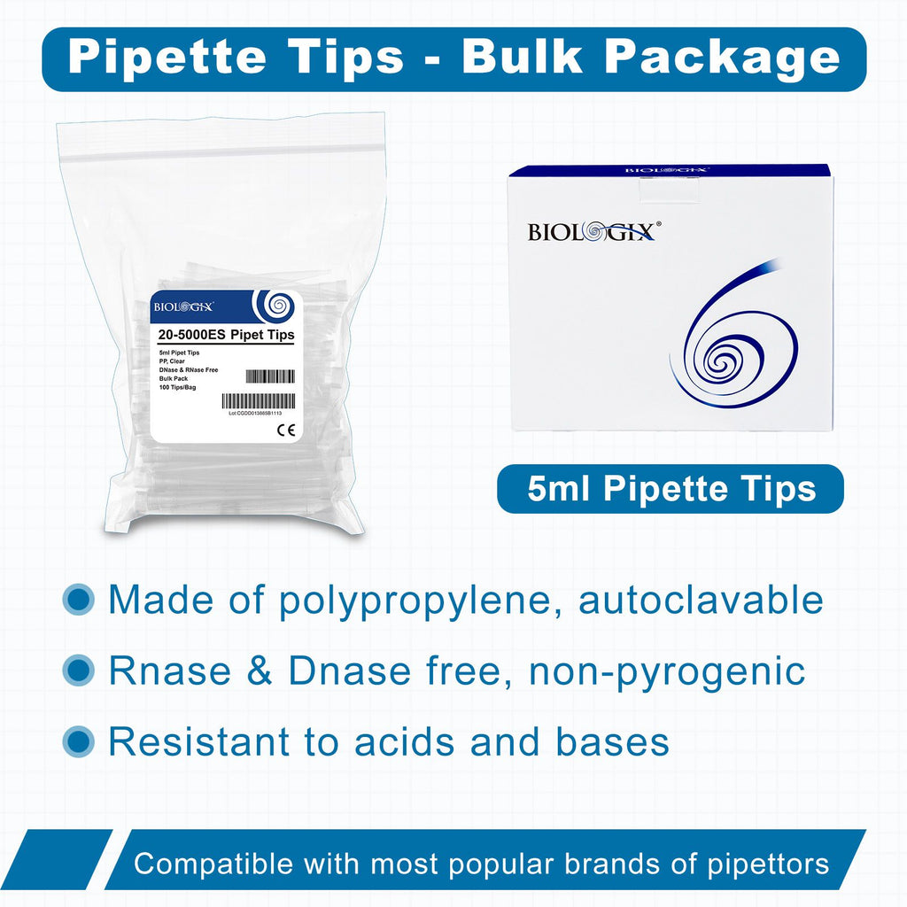 Biologix® 5mL Pipette Tips, 100 /Bag, 20 Bags/Case