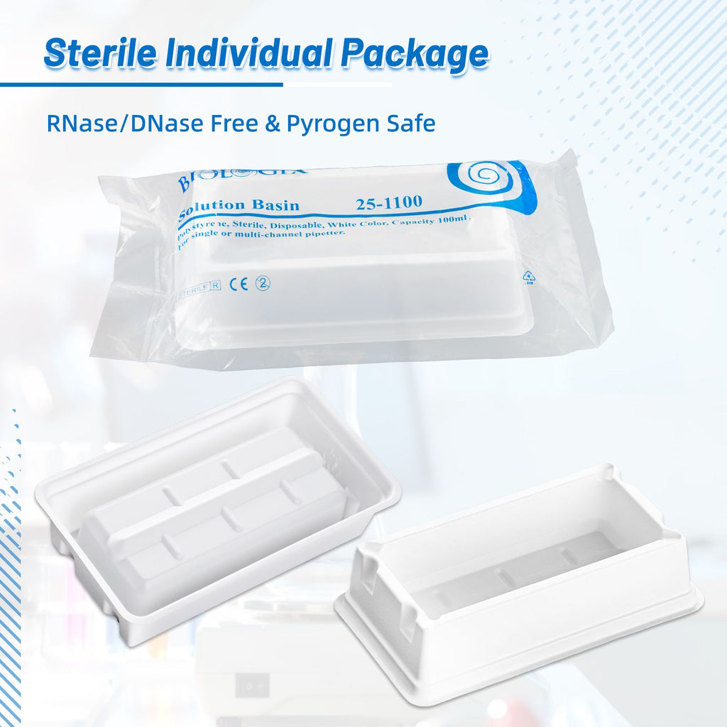 Biologix® Solution Basins-PS, 100 mL, White, Sterile, Individually Packaged, 1 /Bag, 50 Bags/Case