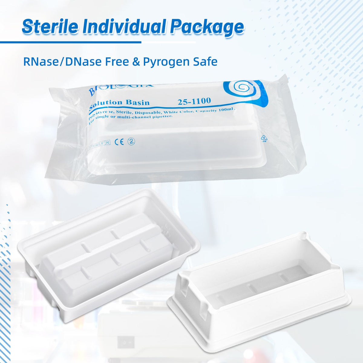 Biologix® Solution Basins-PS, 100 mL, White, Sterile, Individually Packaged, 1 /Bag, 50 Bags/Case
