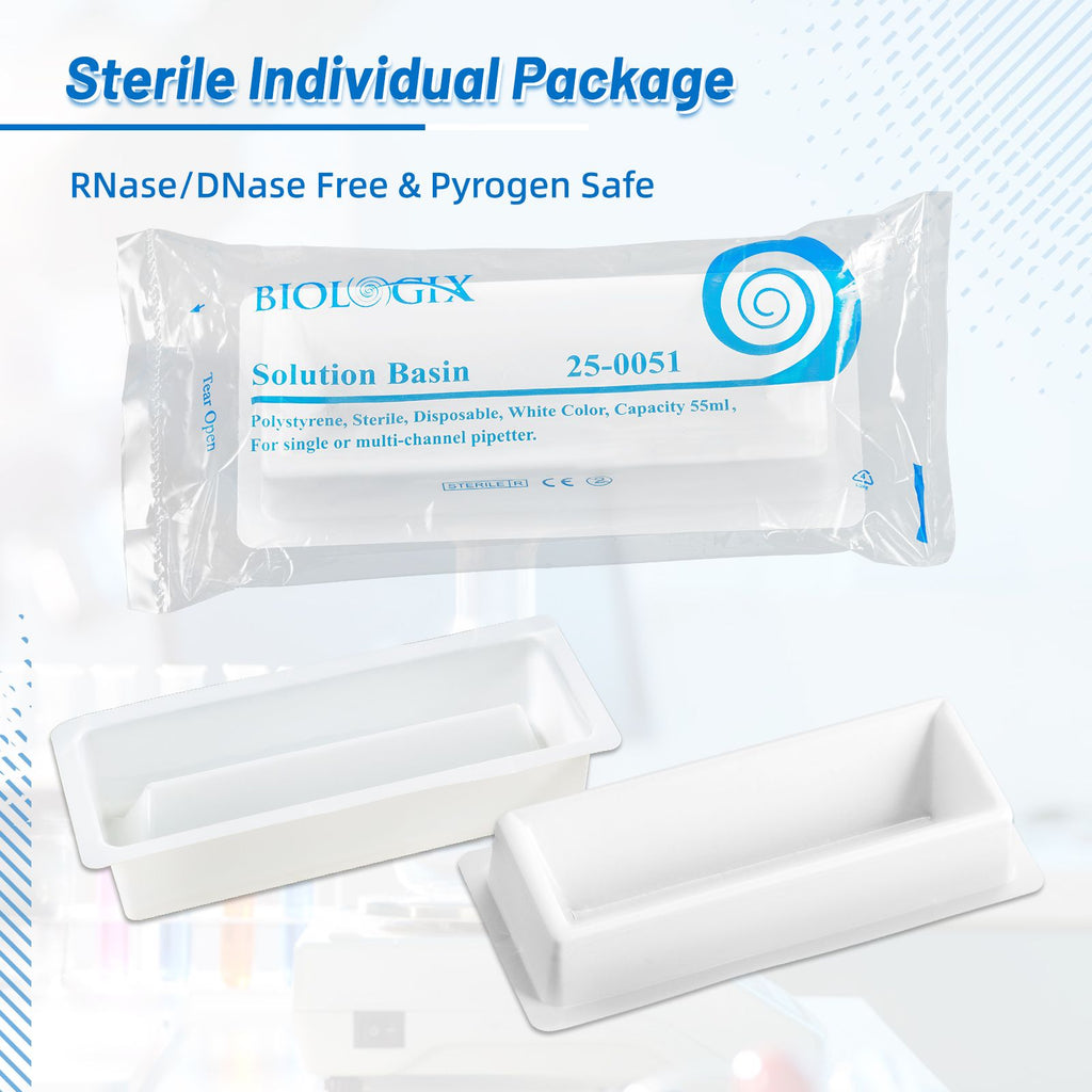 Biologix® Solution Basins-PS, 55mL, White, Sterile, Individually Packaged, 1 /Bag, 100 Bags/Case