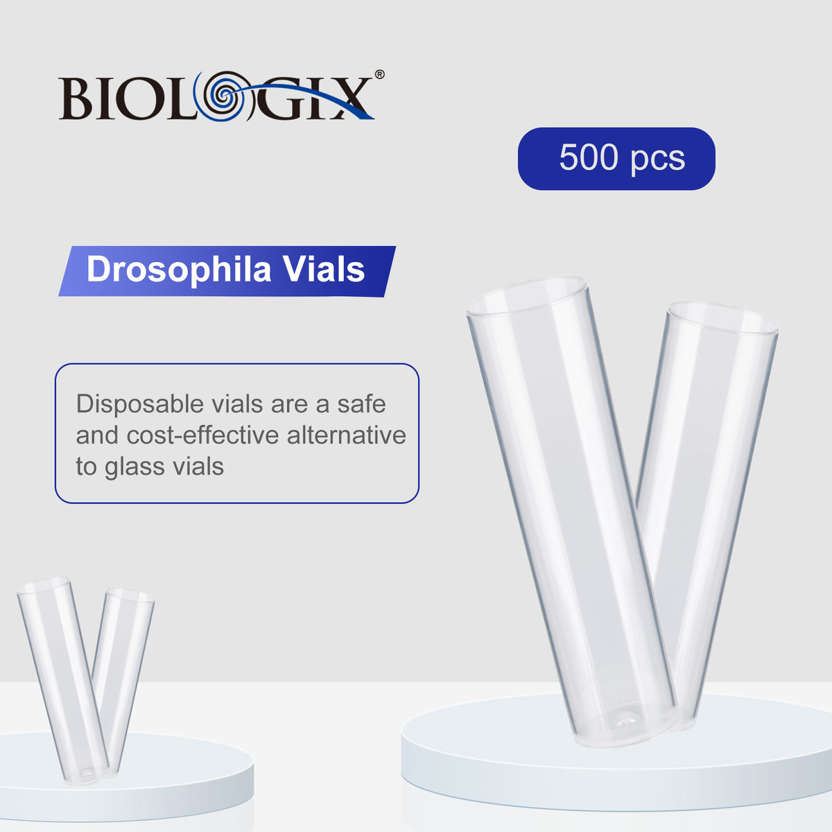 Biologix® Drosophila Narrow Vials Combo, PP, 25*95 mm, 100/Tray, 5 Trays/Case