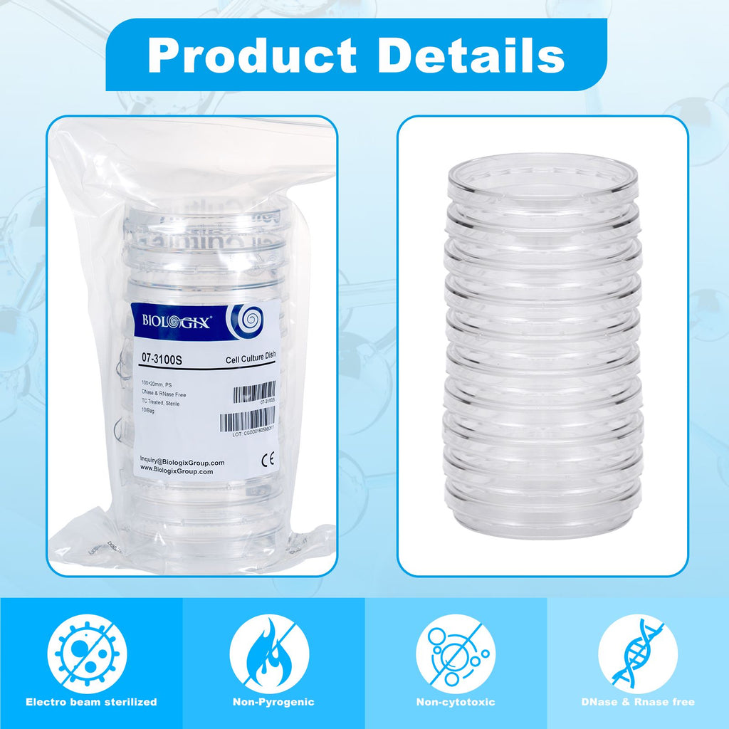 Biologix® Cell Culture Dishes-100x20mm, Sterile, with External Grip, 10 /Bag, 20 Bags/ Case