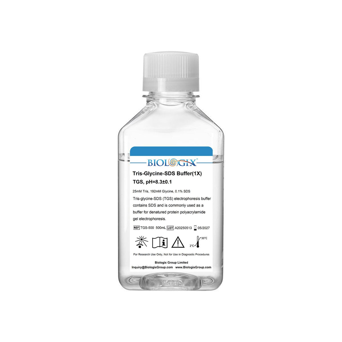 Biologix® TG (Tris-glycine) Electrophoresis Buffer ( 1X ), pH 8.3, 500mL/Bottle,10 Bottles/Case