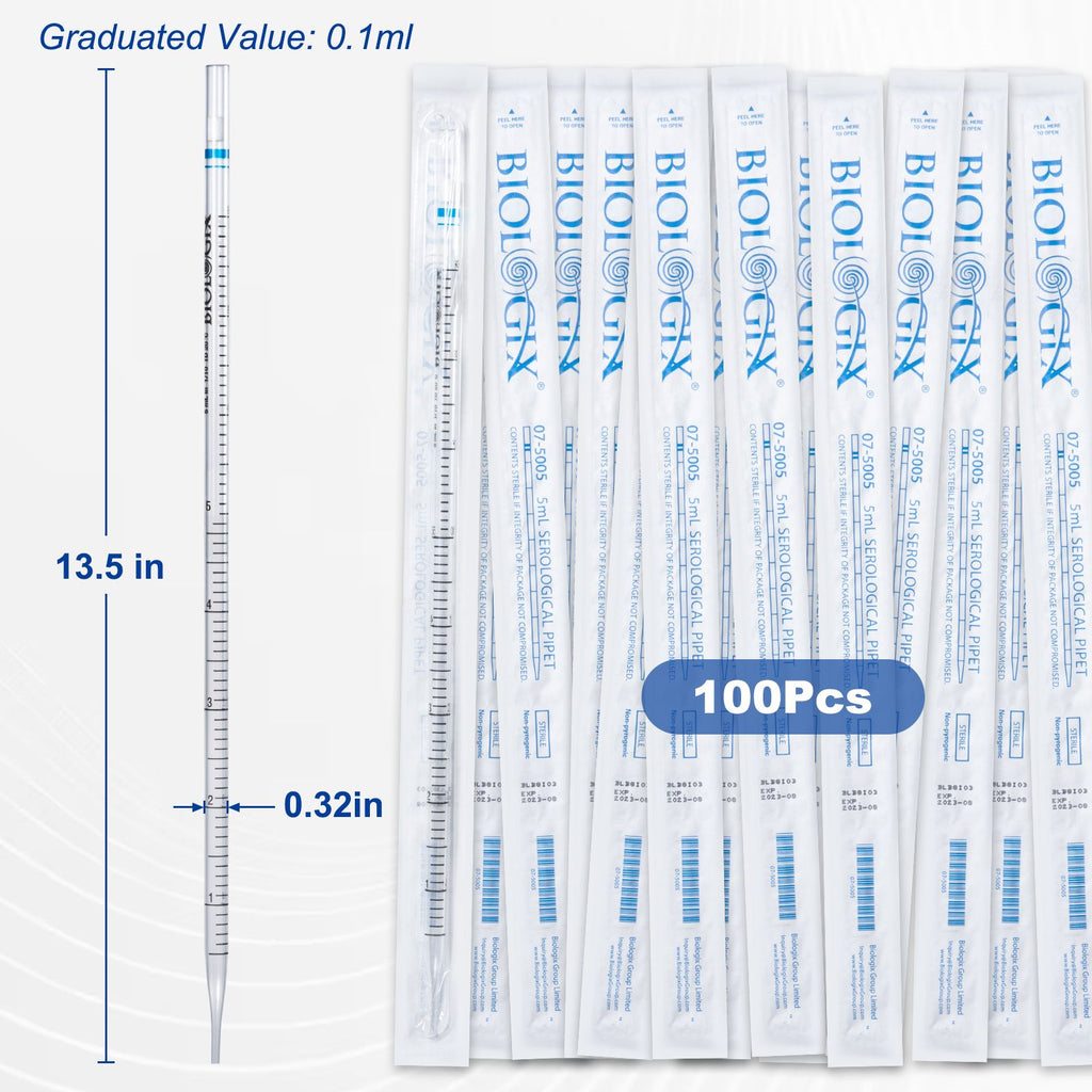 Biologix® Serological Pipette, 5mL, Blue, Sterile, DNase & RNase-free, 100 Pcs/Pack, 4 Packs/Case