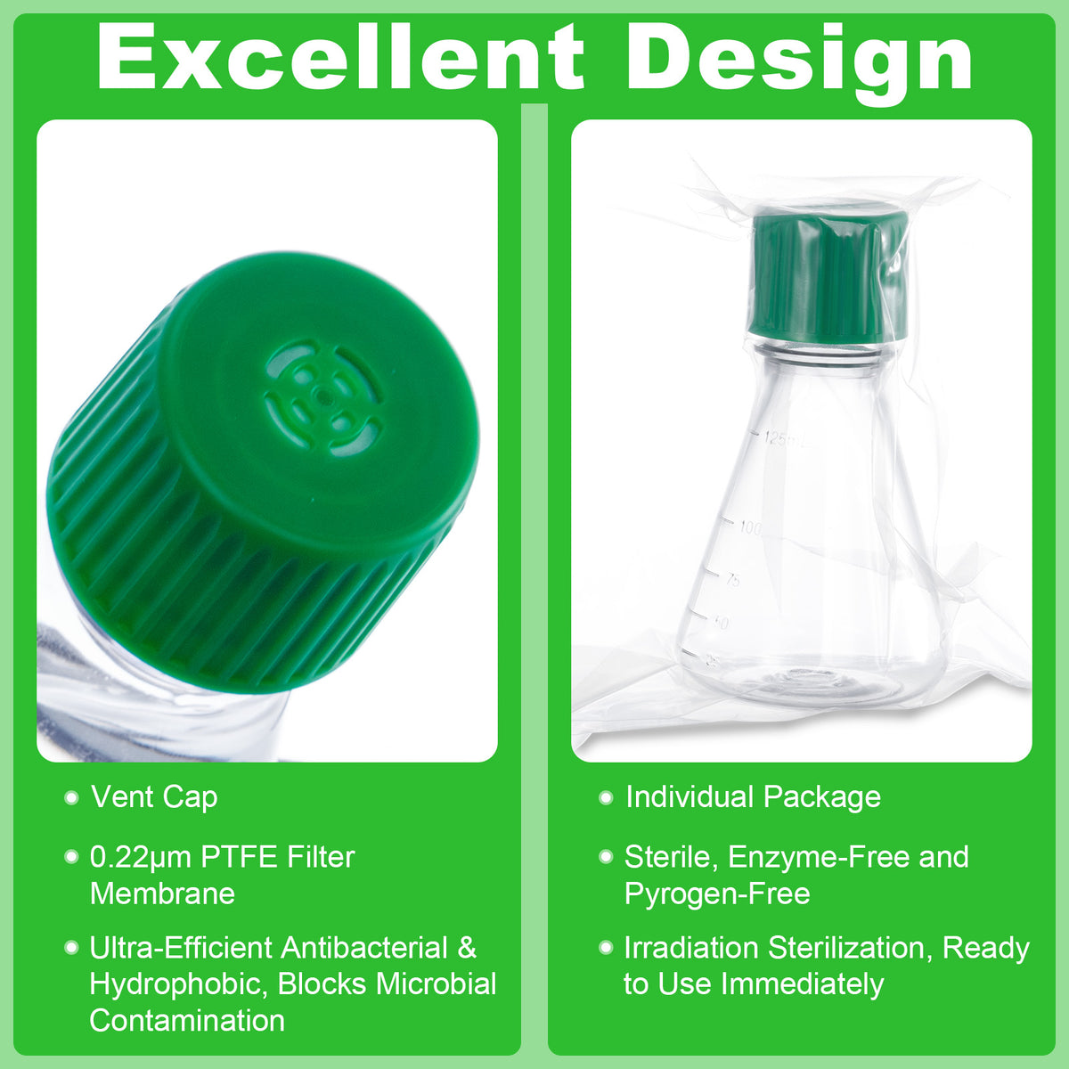 Biologix® 125 mL Erlenmeyer Shake Flask, Vent Cap, 1 Pc/Bag, 24 Bags/Case