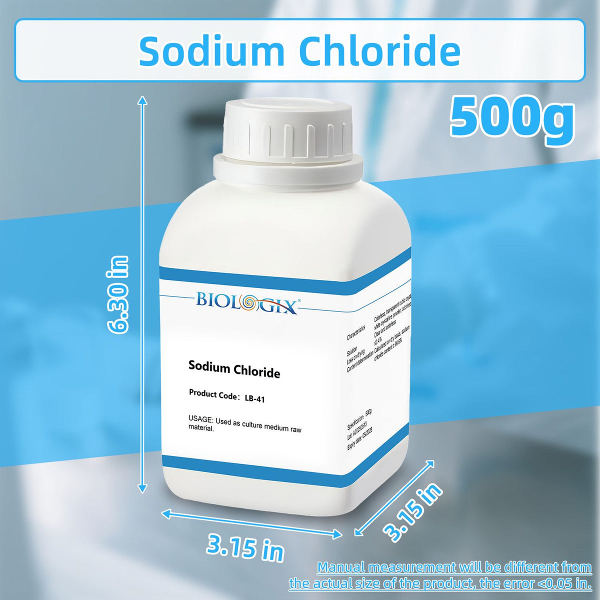Biologix® Sodium Chloride, Powder, Molecular Biology Grade Nacl, 500g/Bottle