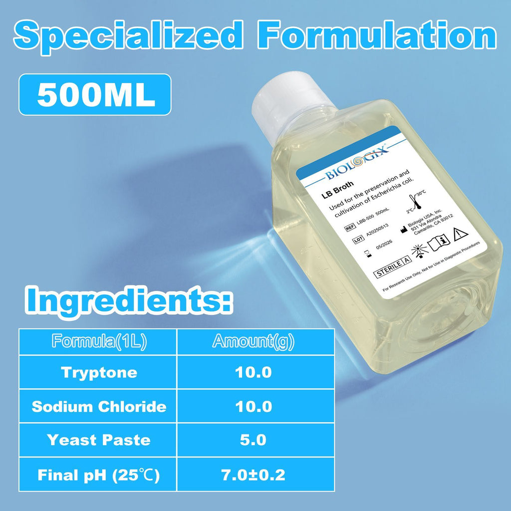 Biologix® LB Broth Medium, Sterile, 500ml/Bottle