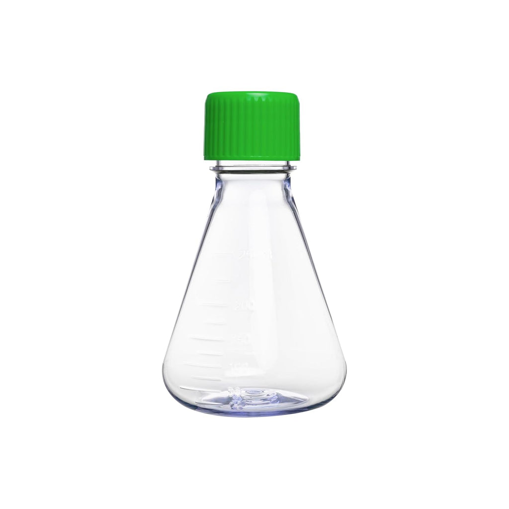 Biologix® 250mL Erlenmeyer Shake Flask, Vent Cap (Green), 1 Pc/Bag, 12 Bags/Case