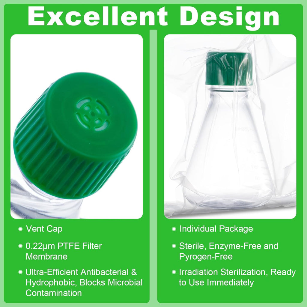 Biologix® 250mL Erlenmeyer Shake Flask, Vent Cap (Green), 1 Pc/Bag, 12 Bags/Case