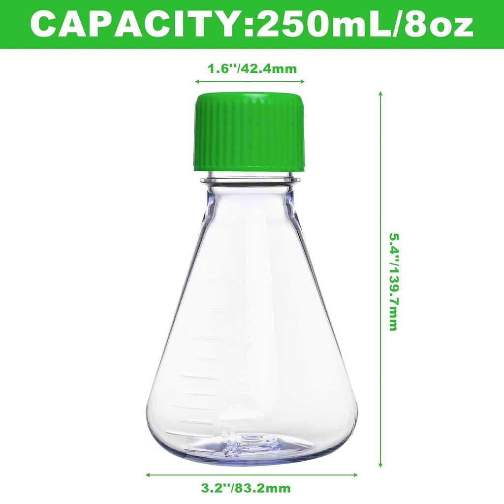 Biologix® 250mL Erlenmeyer Shake Flask, Vent Cap (Green), 1 Pc/Bag, 12 Bags/Case