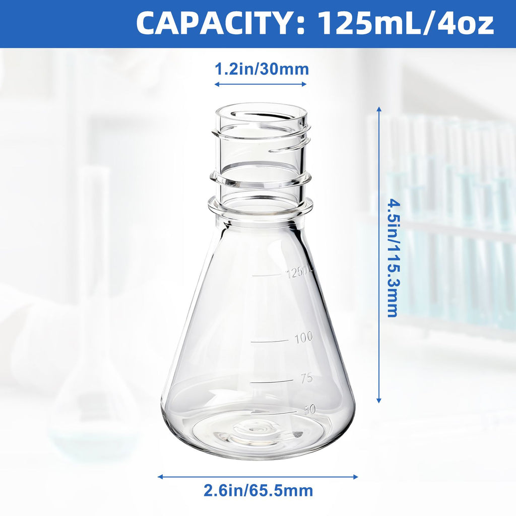 Biologix® 125ml Bacterial Culture Erlenmeyer Flasks, PC material, flat bottom, 24 Pcs/Case