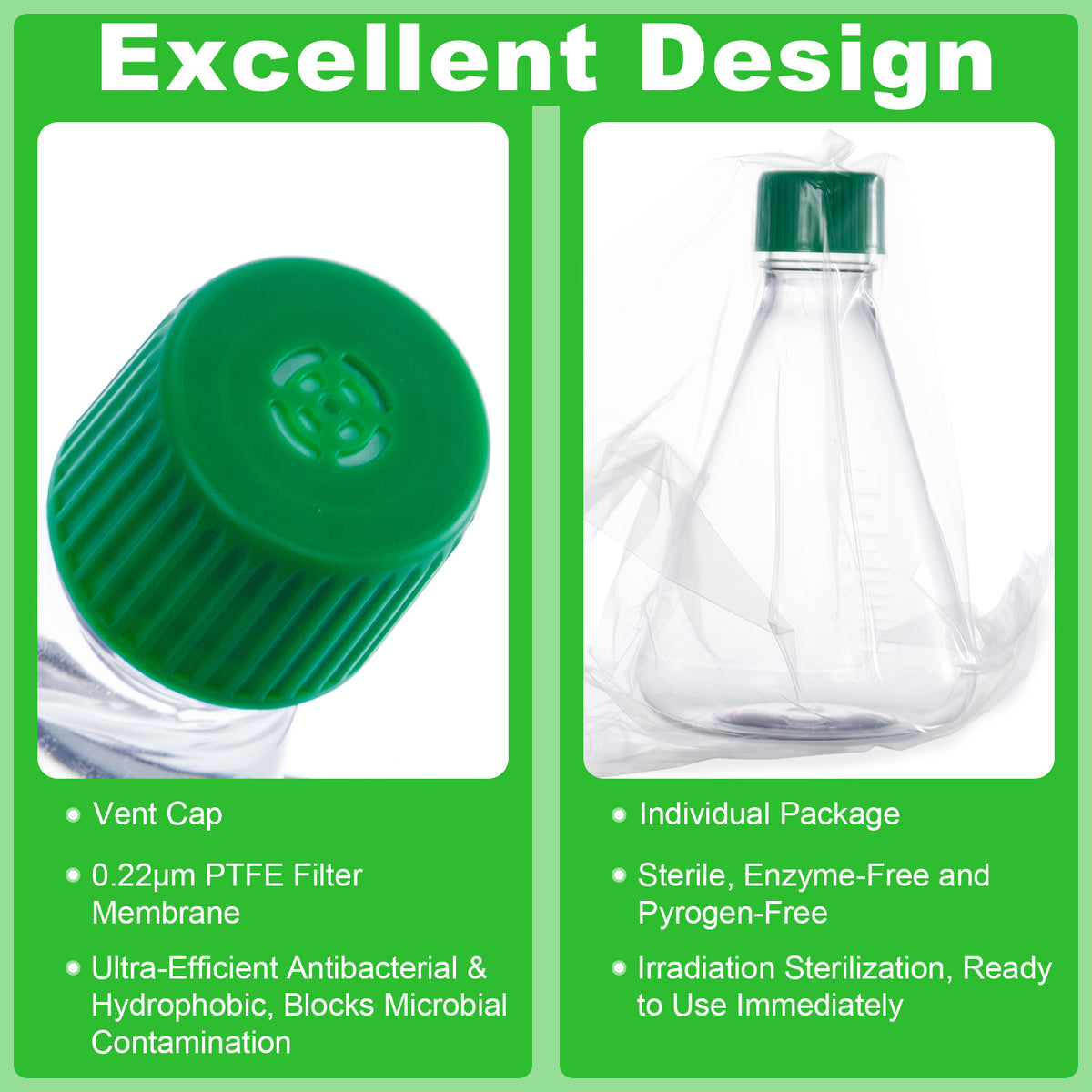 Biologix® 1L PC Erlenmeyer Culture Flasks with vent cap, Individual package, 12 Pcs/Case