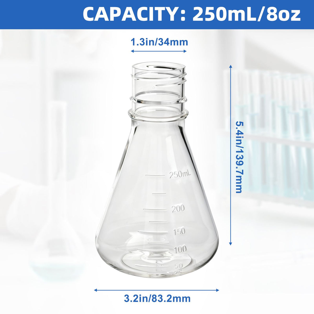 Biologix® 250ml Bacterial Culture Erlenmeyer Flasks, PC material, 12 Pcs/Case