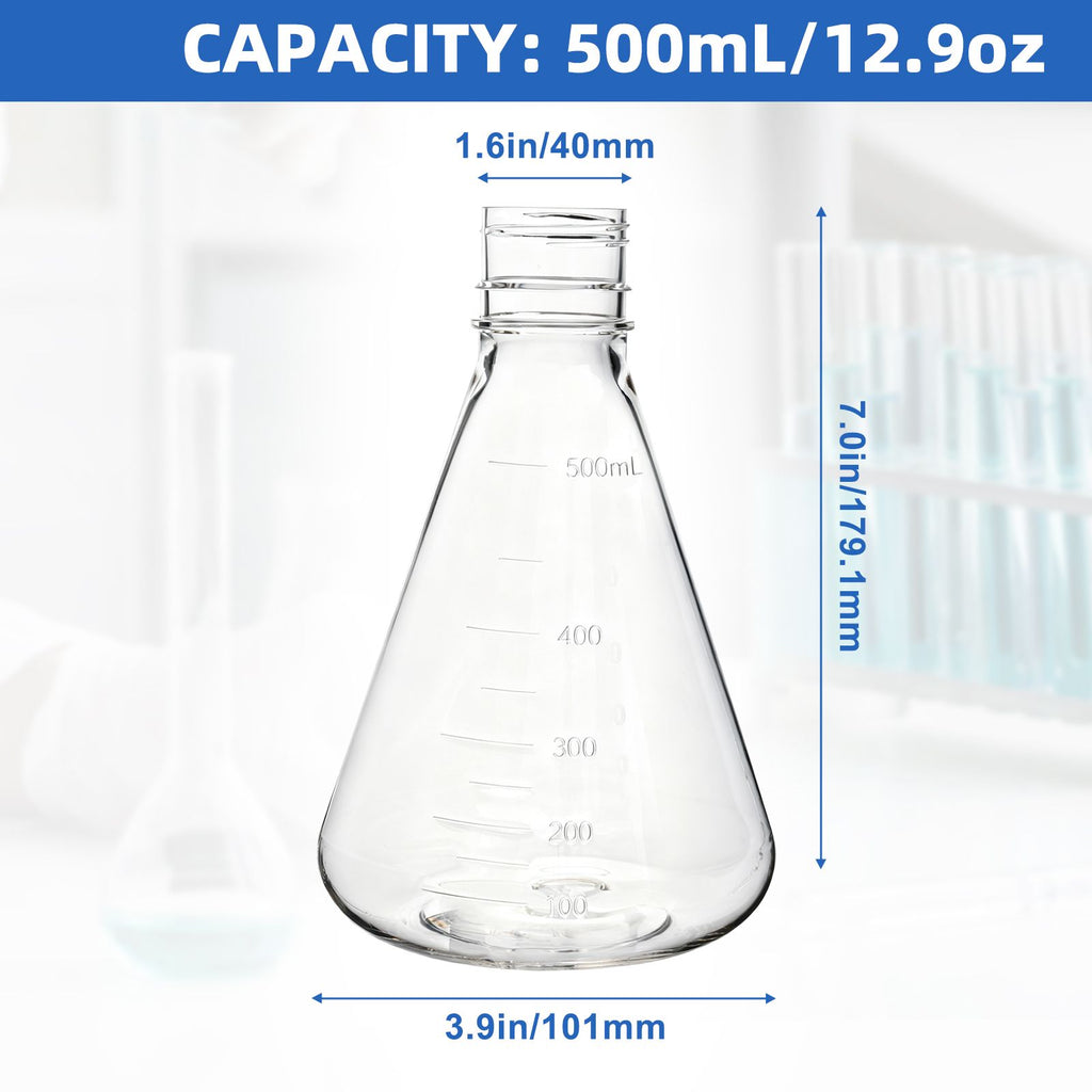 Biologix® 500ml Bacterial Culture Erlenmeyer Flasks, PC material, flat bottom, 12 Pcs/Case