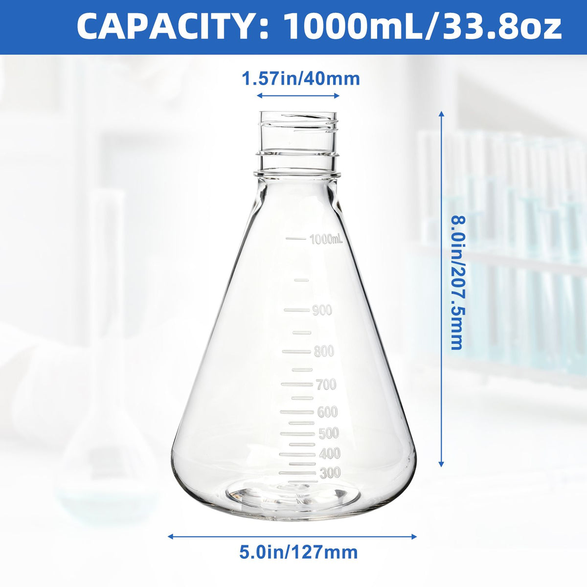Biologix® 1L Bacterial Culture Erlenmeyer Flasks, PC material, Flat bottom, 12 Pcs/Case