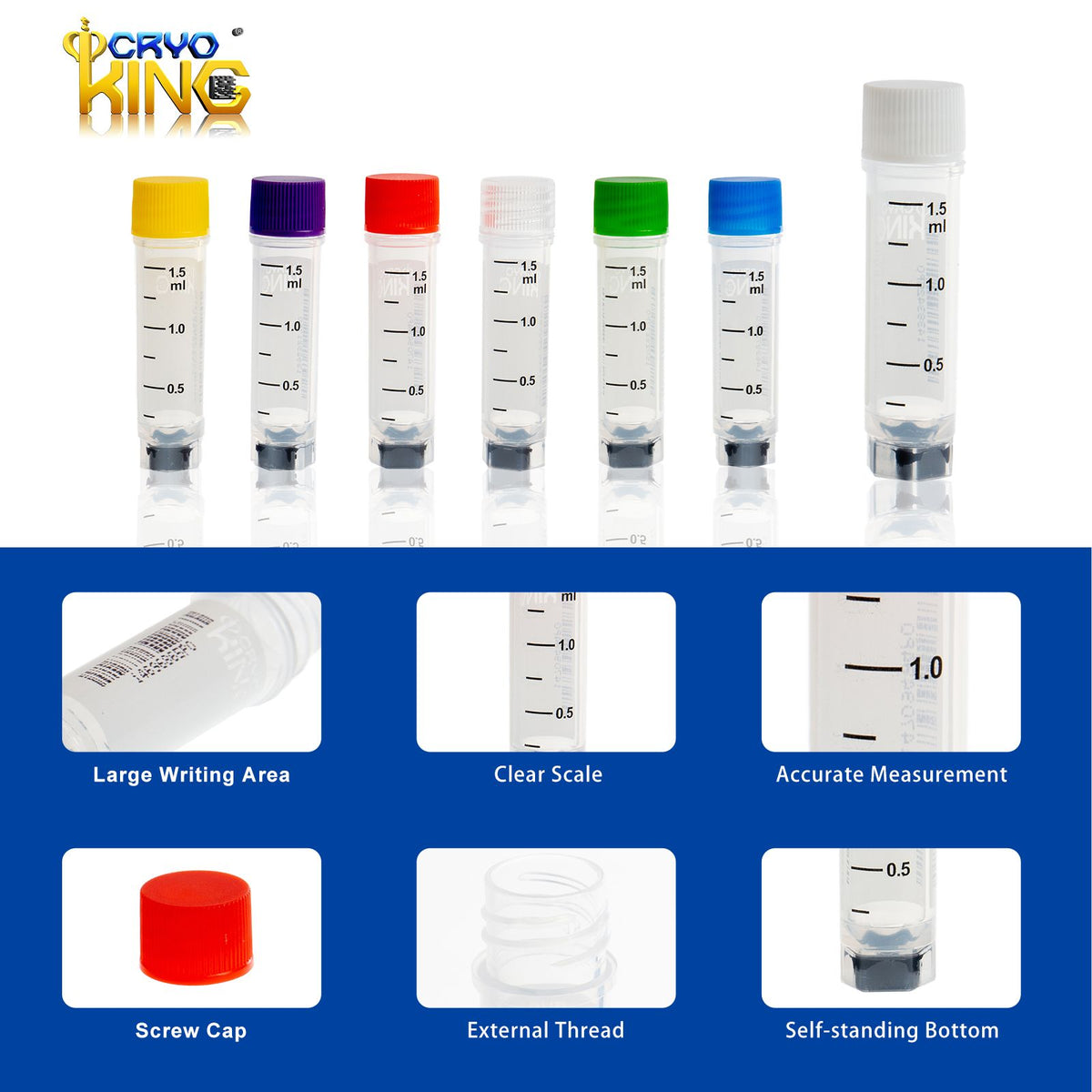 CryoKING® Cryogenic Vials Side & Bottom Barcoded-1.5mL, External Thread, 25/Bag, 1000/Case