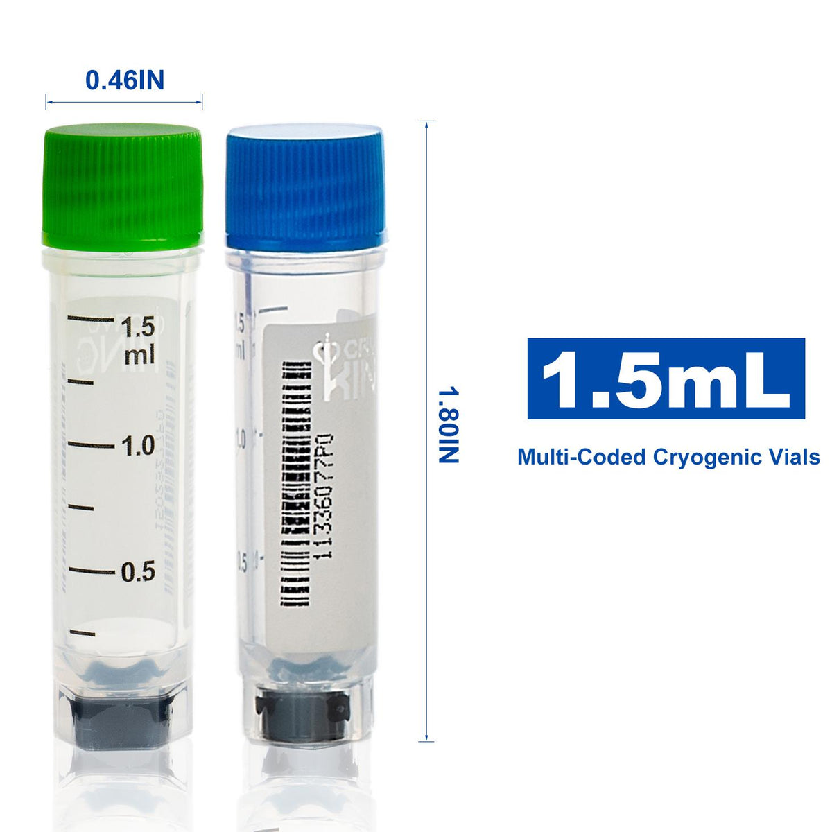 CryoKING® Cryogenic Vials Side & Bottom Barcoded-1.5mL, External Thread, 25/Bag, 1000/Case