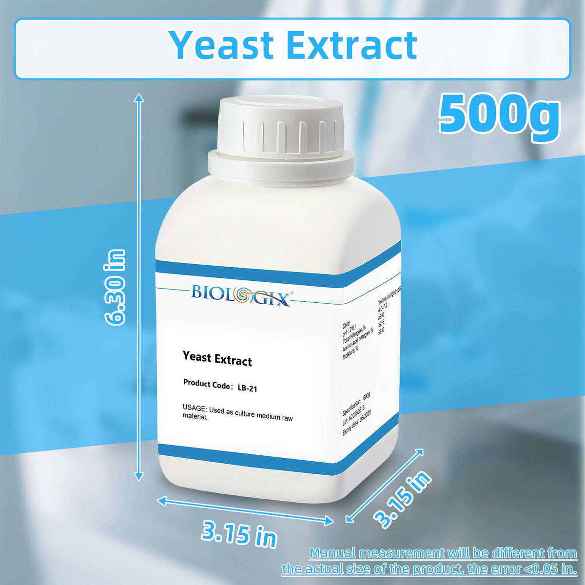 Biologix® Yeast Extract, Powder, 500g/Bottle