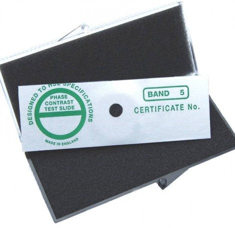 S84 Phase Contrast Test Slide for checking resolution of microscopes used for Asbestos Analysis Band 5. Includes Certificate.