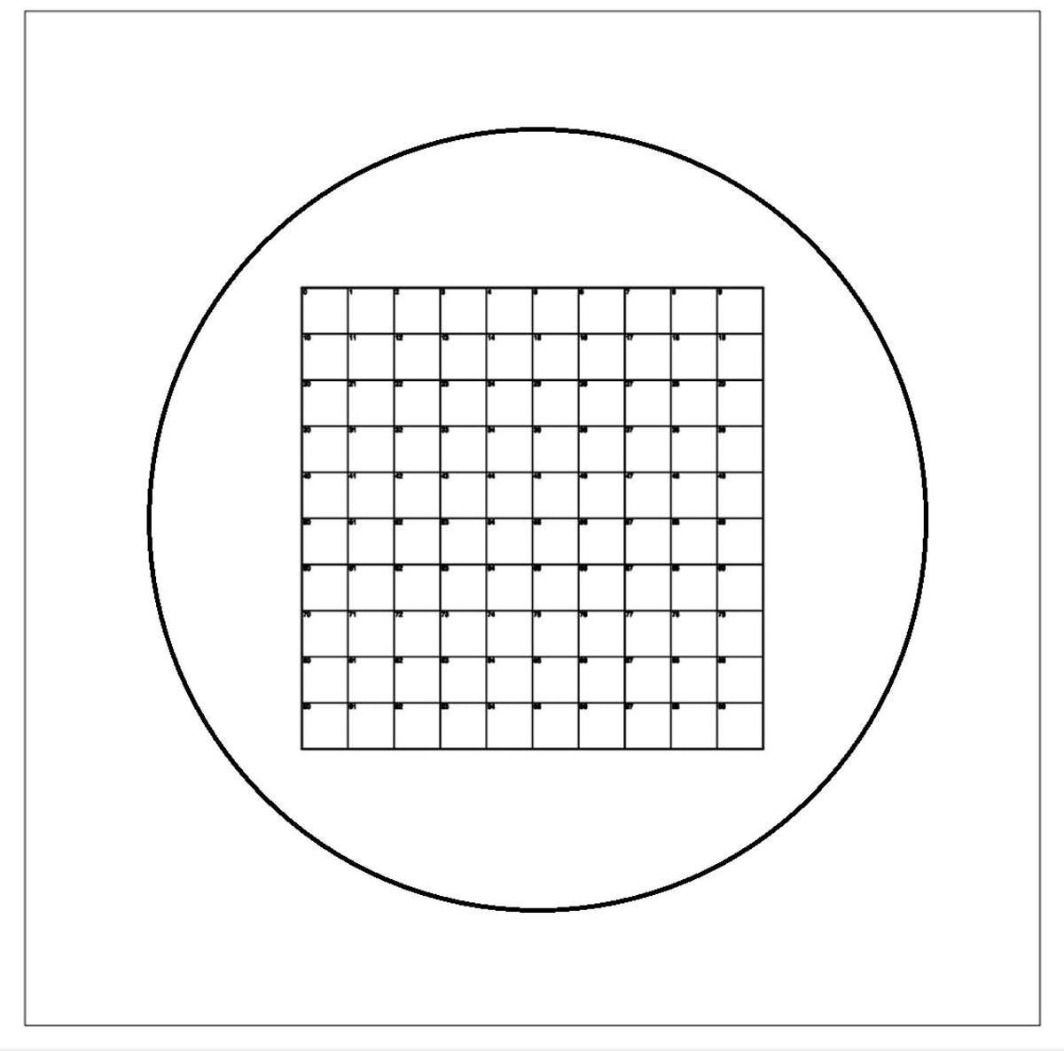 Corrective Microscope Coverslips : CMC35RND Indexed Grid 1mm Pitch Squares, 18mm diameter (25pcs per box)