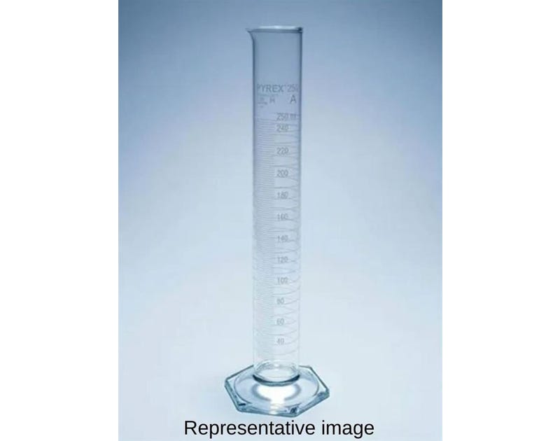 Scilabware PYREX Class A measuring cylinder with spout and white graduations
