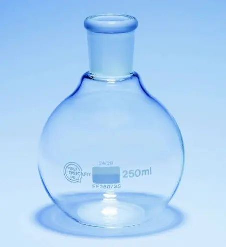 Quickfit flat-bottom short-neck flask with ground socket