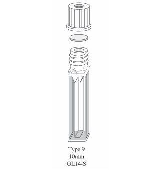 Starna Type 9 semi-micro UV quartz cell with GL14 screw cap and septum