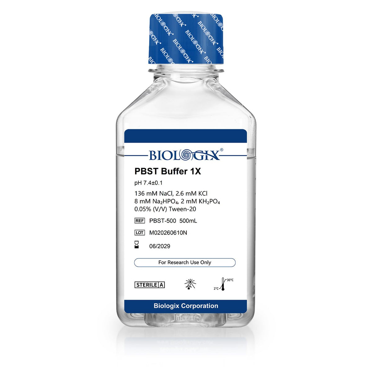 Biologix PBST Buffer 1×, pH 7.4, 500 mL bottle
