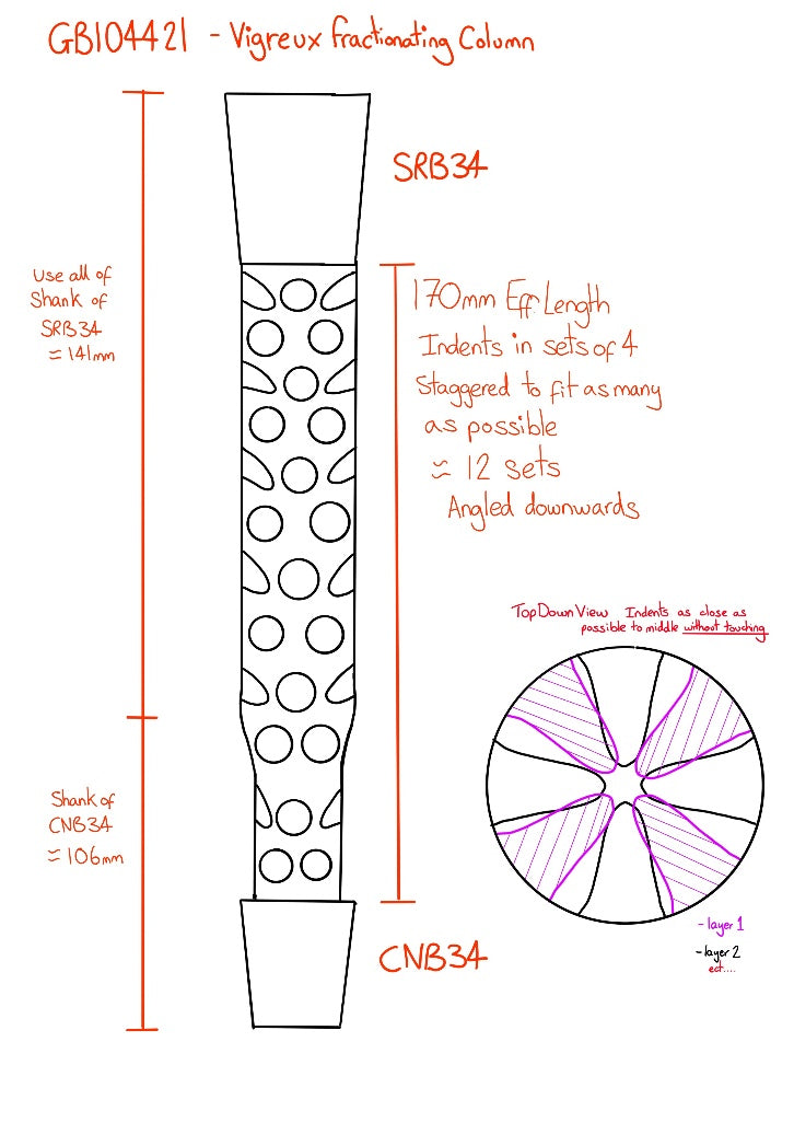Yorlab GB104421 Vigreux fractionating column drawing