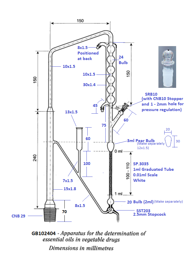 Yorlab GB102404 volatile oil in drugs distillation apparatus drawing